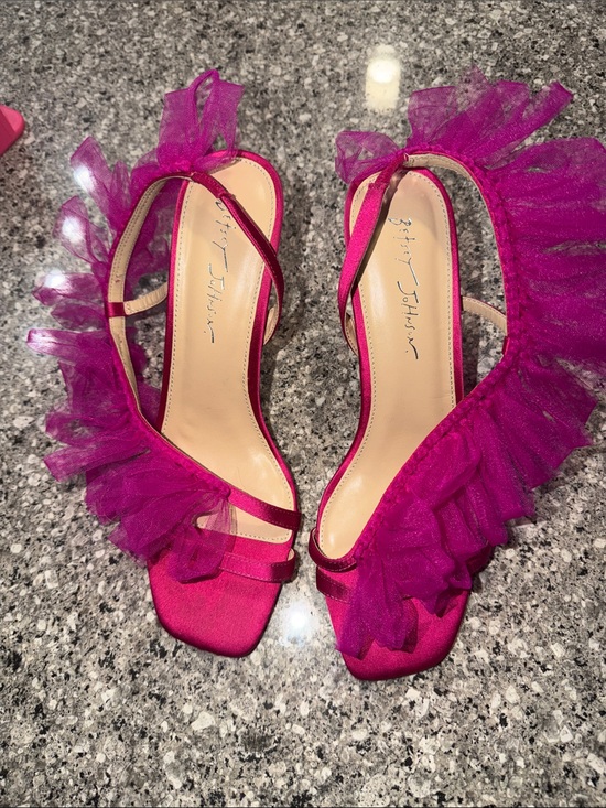 Betsey Johnson Shoes - Betsey Johnson Hot Pink Tulle Ruffle Slingback Heels